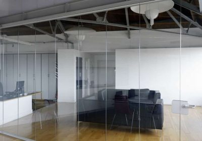 in this architects practice, our all glass doors help create privacy whilst retaining an open plan feel.