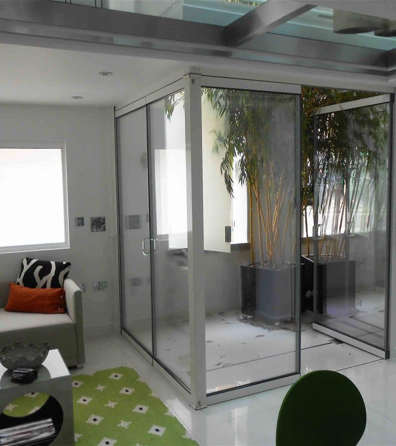 image showing internal glass doors with door open