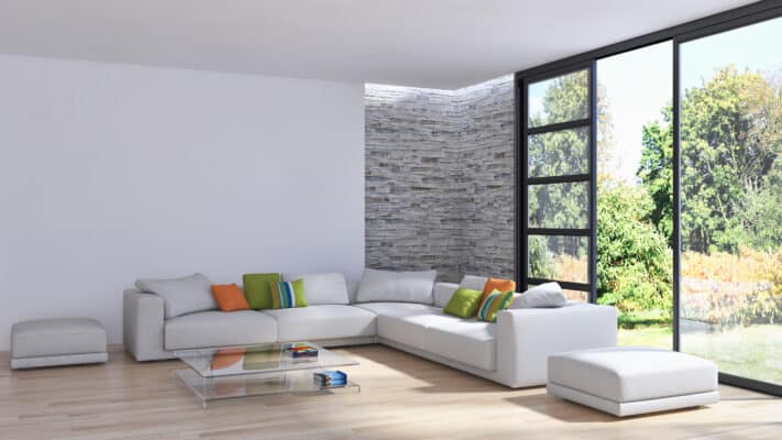 illustration of steel look sliding doors in a modern lounge